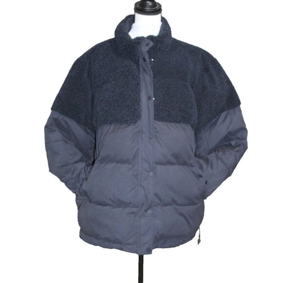 Good American 90s Sherpa Trucker Jacket Mix Blue Shearling Oversized Size 4 XL - Picture 3 of 13